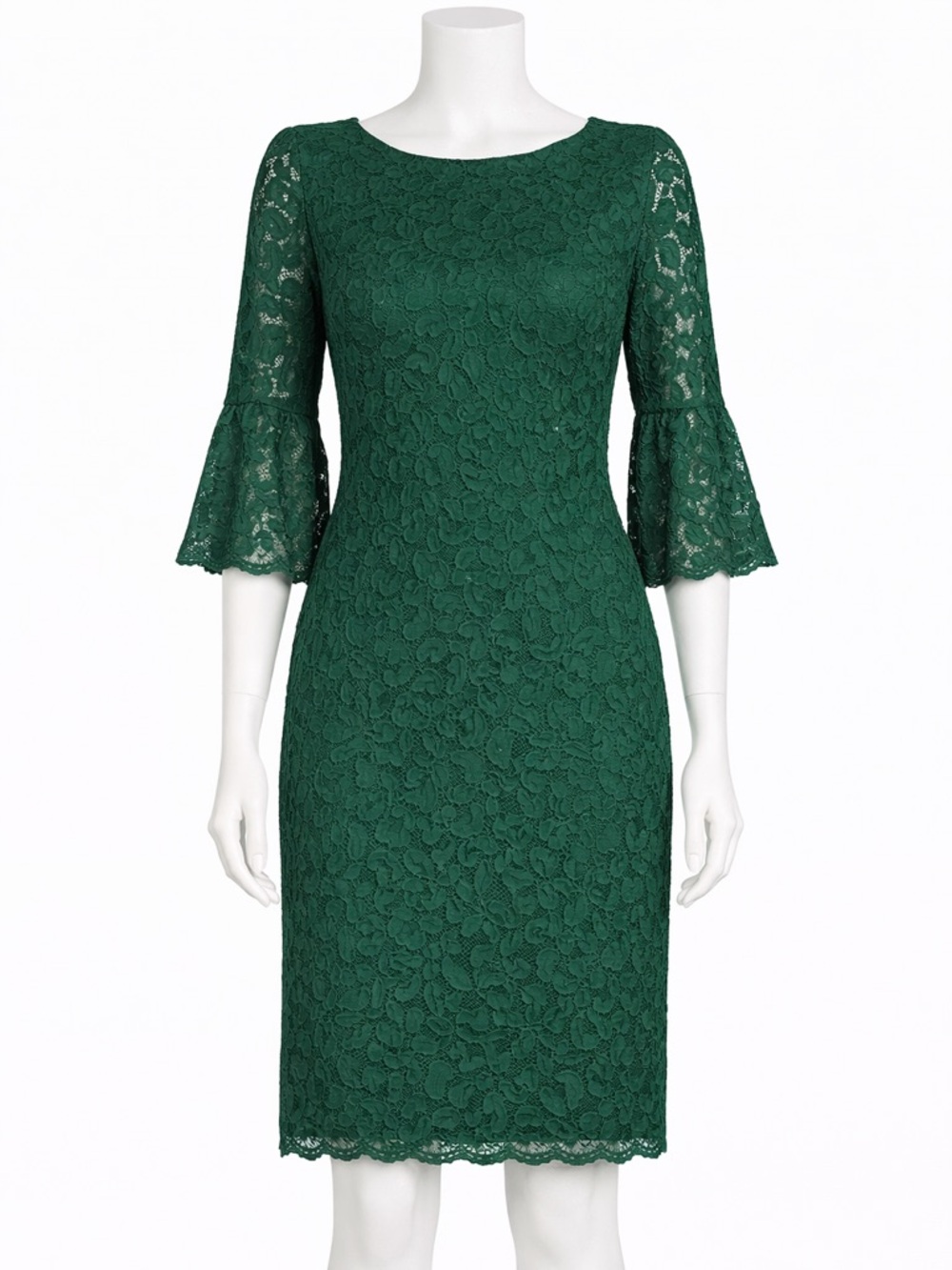 Jessica Howard Petite 14P Emerald Green Lace Dress Bell Sleeve